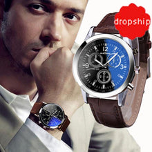 Load image into Gallery viewer, Leather watches man quartz glass