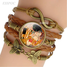 Load image into Gallery viewer, Bracelet Handmade Infinity Leather Charm Bracelets Klimt Art Jewelry Valentine Gift
