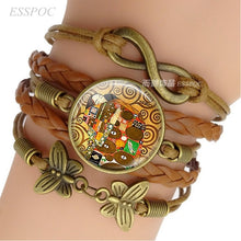 Load image into Gallery viewer, Bracelet Handmade Infinity Leather Charm Bracelets Klimt Art Jewelry Valentine Gift