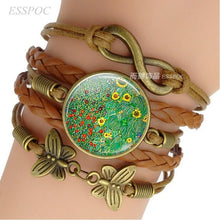 Load image into Gallery viewer, Bracelet Handmade Infinity Leather Charm Bracelets Klimt Art Jewelry Valentine Gift