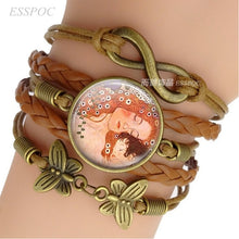 Load image into Gallery viewer, Bracelet Handmade Infinity Leather Charm Bracelets Klimt Art Jewelry Valentine Gift