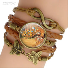 Load image into Gallery viewer, Bracelet Handmade Infinity Leather Charm Bracelets Klimt Art Jewelry Valentine Gift